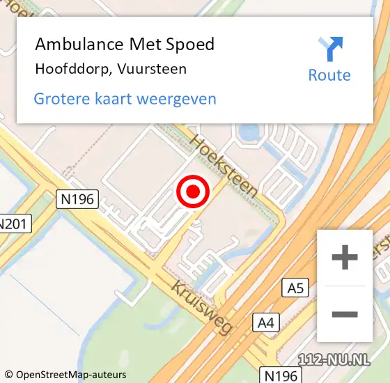 Locatie op kaart van de 112 melding: Ambulance Met Spoed Naar Hoofddorp, Vuursteen op 12 december 2023 17:54
