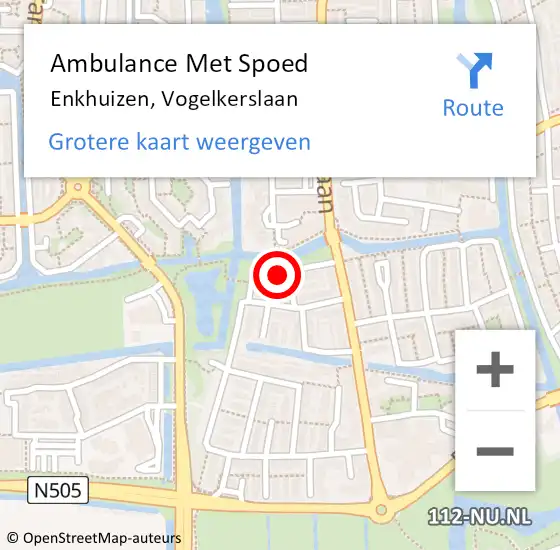 Locatie op kaart van de 112 melding: Ambulance Met Spoed Naar Enkhuizen, Vogelkerslaan op 12 december 2023 17:55