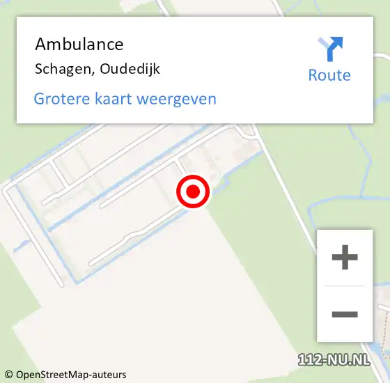 Locatie op kaart van de 112 melding: Ambulance Schagen, Oudedijk op 12 december 2023 17:59