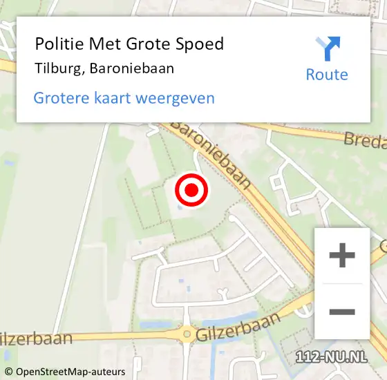 Locatie op kaart van de 112 melding: Politie Met Grote Spoed Naar Tilburg, Baroniebaan op 12 december 2023 18:01