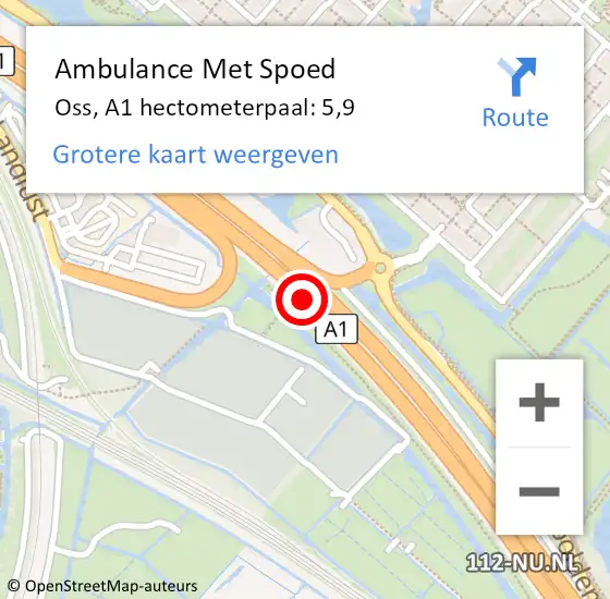 Locatie op kaart van de 112 melding: Ambulance Met Spoed Naar Oss, A1 hectometerpaal: 5,9 op 12 december 2023 18:08