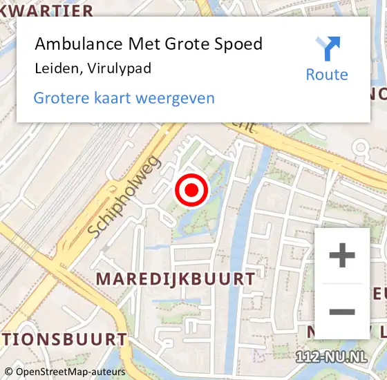 Locatie op kaart van de 112 melding: Ambulance Met Grote Spoed Naar Leiden, Virulypad op 12 december 2023 18:08