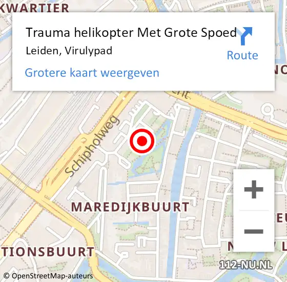 Locatie op kaart van de 112 melding: Trauma helikopter Met Grote Spoed Naar Leiden, Virulypad op 12 december 2023 18:09