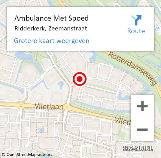 Locatie op kaart van de 112 melding: Ambulance Met Spoed Naar Ridderkerk, Zeemanstraat op 12 december 2023 18:24
