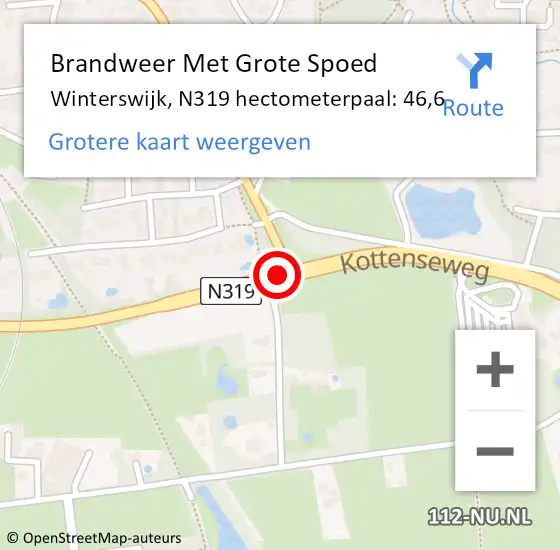 Locatie op kaart van de 112 melding: Brandweer Met Grote Spoed Naar Winterswijk, N319 hectometerpaal: 46,6 op 12 december 2023 18:37