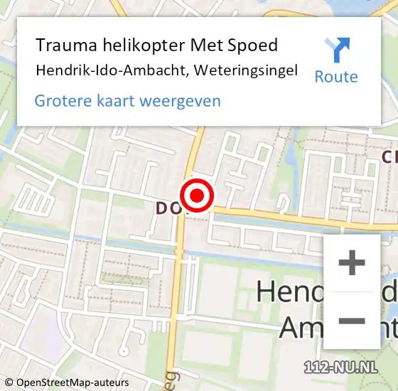 Locatie op kaart van de 112 melding: Trauma helikopter Met Spoed Naar Hendrik-Ido-Ambacht, Weteringsingel op 12 december 2023 18:52