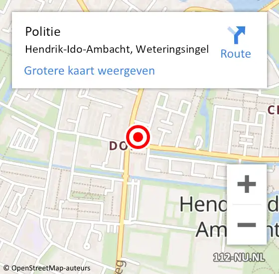 Locatie op kaart van de 112 melding: Politie Hendrik-Ido-Ambacht, Weteringsingel op 12 december 2023 18:52