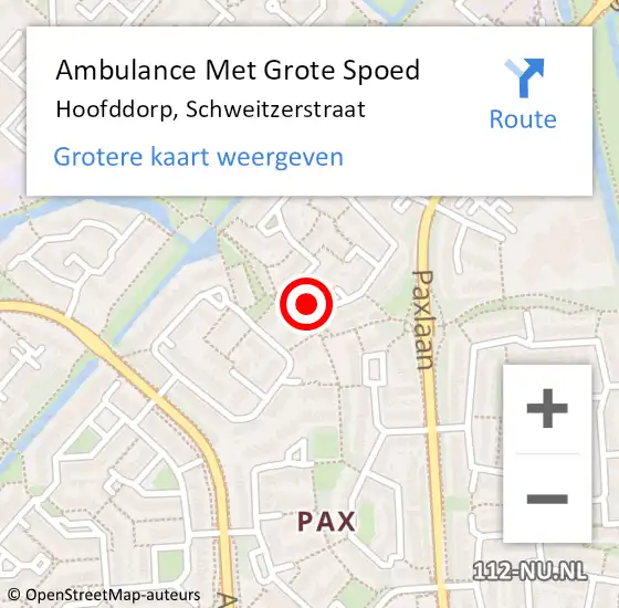 Locatie op kaart van de 112 melding: Ambulance Met Grote Spoed Naar Hoofddorp, Schweitzerstraat op 12 december 2023 18:56