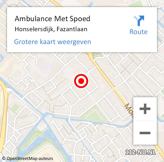 Locatie op kaart van de 112 melding: Ambulance Met Spoed Naar Honselersdijk, Fazantlaan op 12 december 2023 19:00