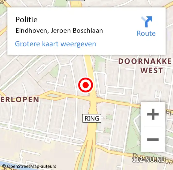 Locatie op kaart van de 112 melding: Politie Eindhoven, Jeroen Boschlaan op 12 december 2023 19:14