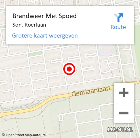 Locatie op kaart van de 112 melding: Brandweer Met Spoed Naar Son, Roerlaan op 12 december 2023 19:27