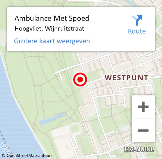 Locatie op kaart van de 112 melding: Ambulance Met Spoed Naar Hoogvliet, Wijnruitstraat op 12 december 2023 19:34