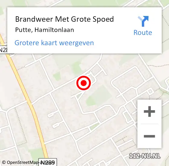 Locatie op kaart van de 112 melding: Brandweer Met Grote Spoed Naar Putte, Hamiltonlaan op 12 december 2023 19:38