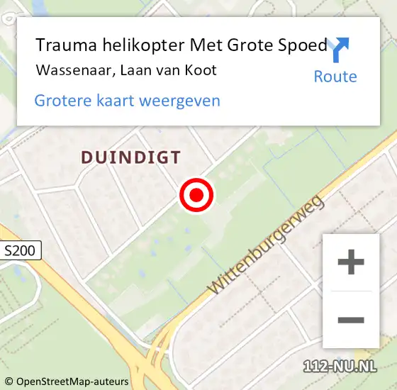 Locatie op kaart van de 112 melding: Trauma helikopter Met Grote Spoed Naar Wassenaar, Laan van Koot op 12 december 2023 19:44