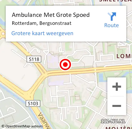 Locatie op kaart van de 112 melding: Ambulance Met Grote Spoed Naar Rotterdam, Bergsonstraat op 12 december 2023 19:45