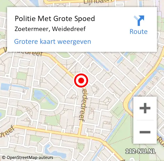 Locatie op kaart van de 112 melding: Politie Met Grote Spoed Naar Zoetermeer, Weidedreef op 12 december 2023 19:58