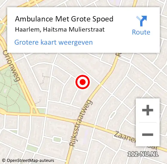 Locatie op kaart van de 112 melding: Ambulance Met Grote Spoed Naar Haarlem, Haitsma Mulierstraat op 12 december 2023 20:03