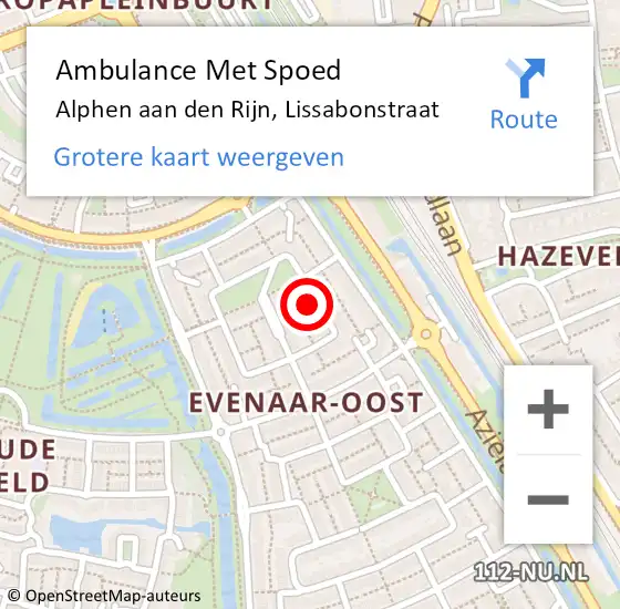 Locatie op kaart van de 112 melding: Ambulance Met Spoed Naar Alphen aan den Rijn, Lissabonstraat op 12 december 2023 20:34