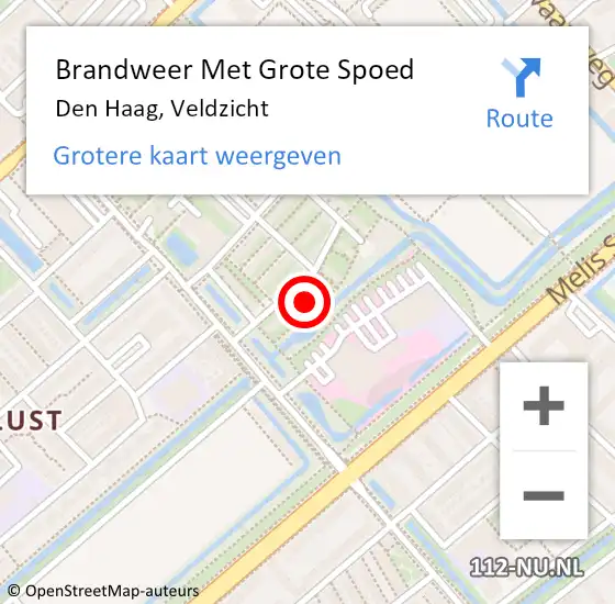 Locatie op kaart van de 112 melding: Brandweer Met Grote Spoed Naar Den Haag, Veldzicht op 12 december 2023 20:48