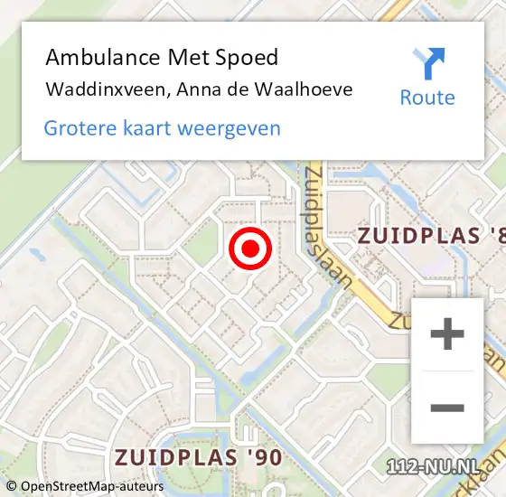 Locatie op kaart van de 112 melding: Ambulance Met Spoed Naar Waddinxveen, Anna de Waalhoeve op 12 december 2023 21:18