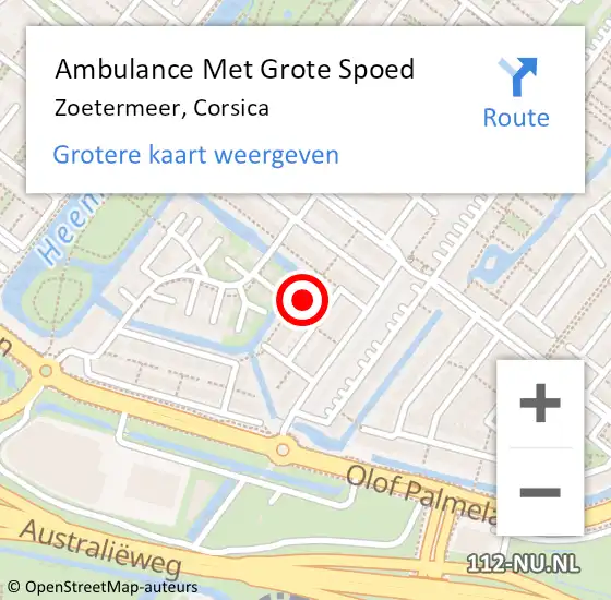 Locatie op kaart van de 112 melding: Ambulance Met Grote Spoed Naar Zoetermeer, Corsica op 12 december 2023 21:23