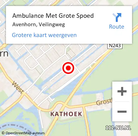 Locatie op kaart van de 112 melding: Ambulance Met Grote Spoed Naar Avenhorn, Veilingweg op 12 december 2023 21:27