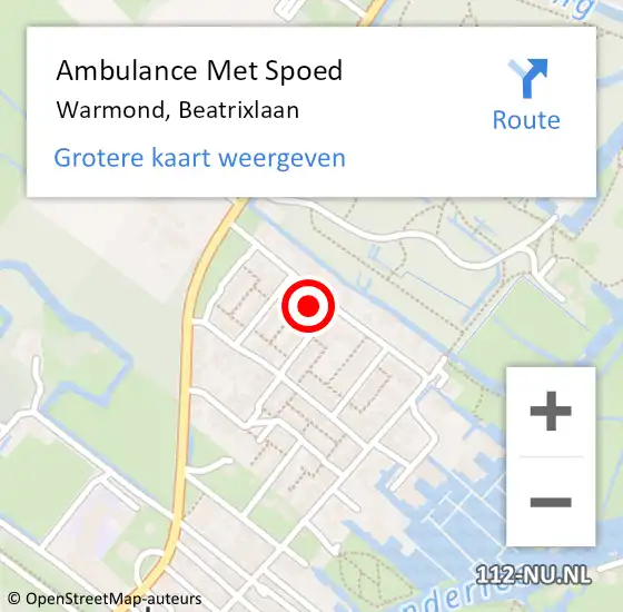 Locatie op kaart van de 112 melding: Ambulance Met Spoed Naar Warmond, Beatrixlaan op 12 december 2023 21:32