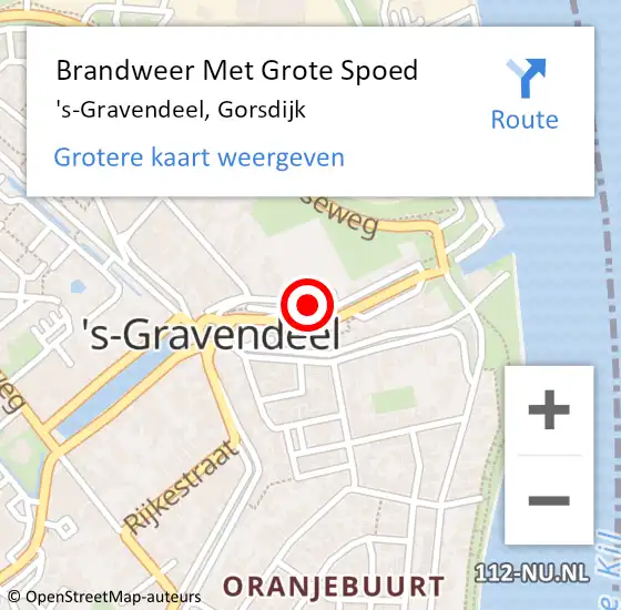 Locatie op kaart van de 112 melding: Brandweer Met Grote Spoed Naar 's-Gravendeel, Gorsdijk op 12 december 2023 21:37