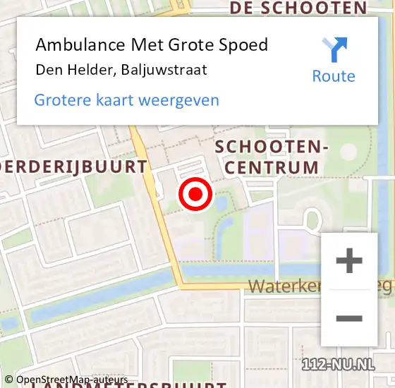 Locatie op kaart van de 112 melding: Ambulance Met Grote Spoed Naar Den Helder, Baljuwstraat op 12 december 2023 21:51