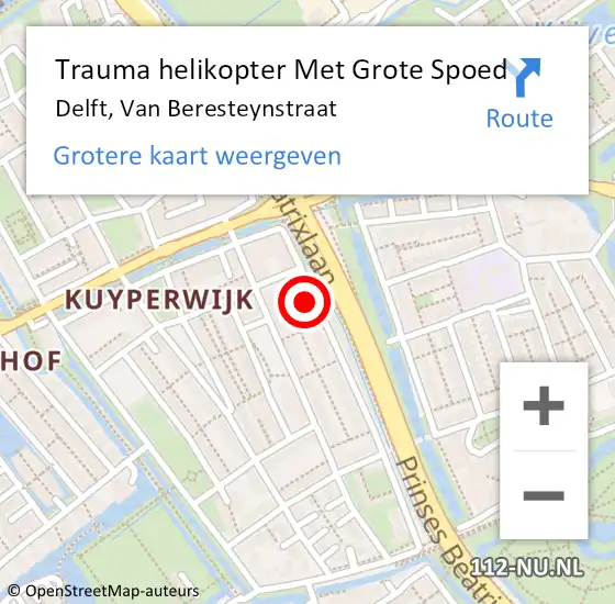 Locatie op kaart van de 112 melding: Trauma helikopter Met Grote Spoed Naar Delft, Van Beresteynstraat op 12 december 2023 22:30