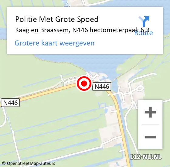 Locatie op kaart van de 112 melding: Politie Met Grote Spoed Naar Kaag en Braassem, N446 hectometerpaal: 6,3 op 12 december 2023 22:34