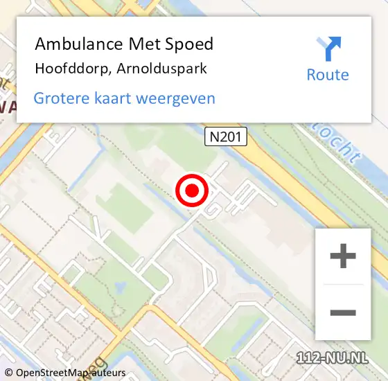 Locatie op kaart van de 112 melding: Ambulance Met Spoed Naar Hoofddorp, Arnolduspark op 12 december 2023 22:55