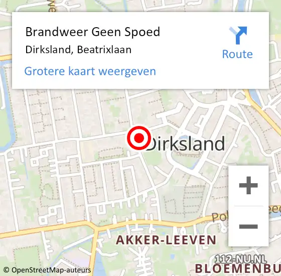 Locatie op kaart van de 112 melding: Brandweer Geen Spoed Naar Dirksland, Beatrixlaan op 13 december 2023 00:07