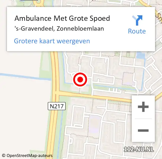 Locatie op kaart van de 112 melding: Ambulance Met Grote Spoed Naar 's-Gravendeel, Zonnebloemlaan op 13 december 2023 01:37