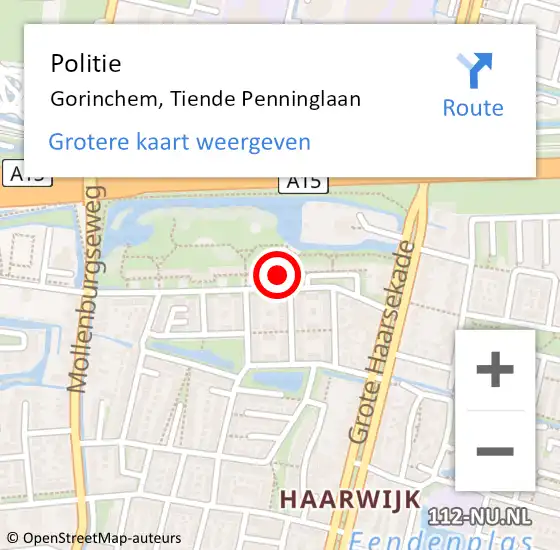 Locatie op kaart van de 112 melding: Politie Gorinchem, Tiende Penninglaan op 13 december 2023 01:47