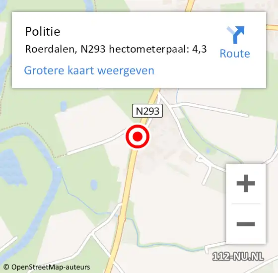 Locatie op kaart van de 112 melding: Politie Roerdalen, N293 hectometerpaal: 4,3 op 13 december 2023 02:12
