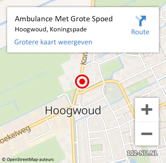 Locatie op kaart van de 112 melding: Ambulance Met Grote Spoed Naar Hoogwoud, Koningspade op 13 december 2023 03:18