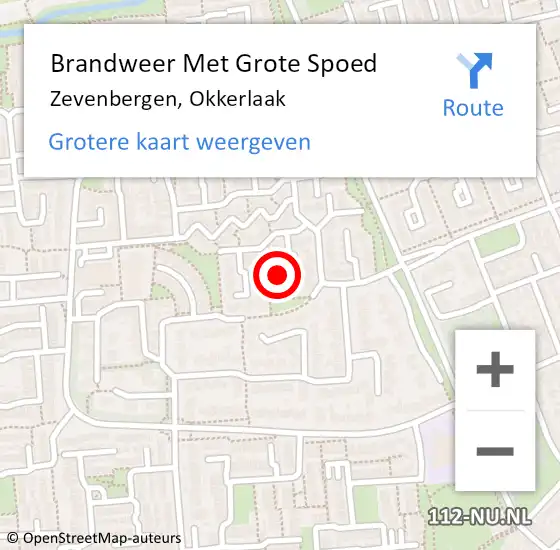 Locatie op kaart van de 112 melding: Brandweer Met Grote Spoed Naar Zevenbergen, Okkerlaak op 13 december 2023 05:30