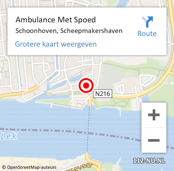 Locatie op kaart van de 112 melding: Ambulance Met Spoed Naar Schoonhoven, Scheepmakershaven op 13 december 2023 05:50