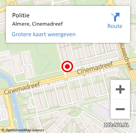 Locatie op kaart van de 112 melding: Politie Almere, Cinemadreef op 13 december 2023 07:59