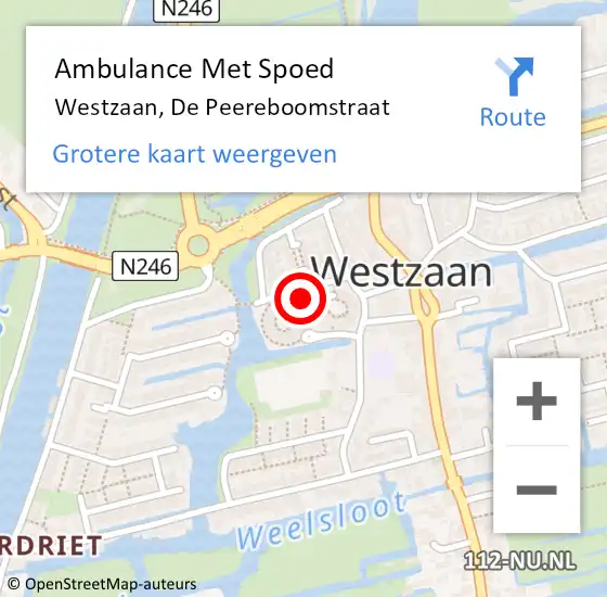 Locatie op kaart van de 112 melding: Ambulance Met Spoed Naar Westzaan, De Peereboomstraat op 13 december 2023 08:00