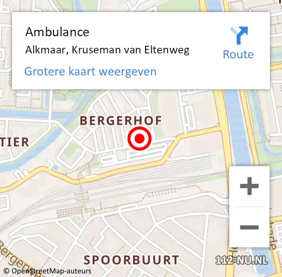 Locatie op kaart van de 112 melding: Ambulance Alkmaar, Kruseman van Eltenweg op 13 december 2023 08:13