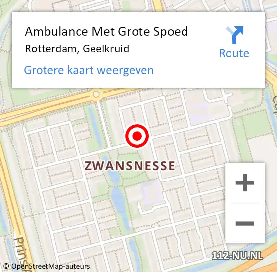 Locatie op kaart van de 112 melding: Ambulance Met Grote Spoed Naar Rotterdam, Geelkruid op 13 december 2023 08:37