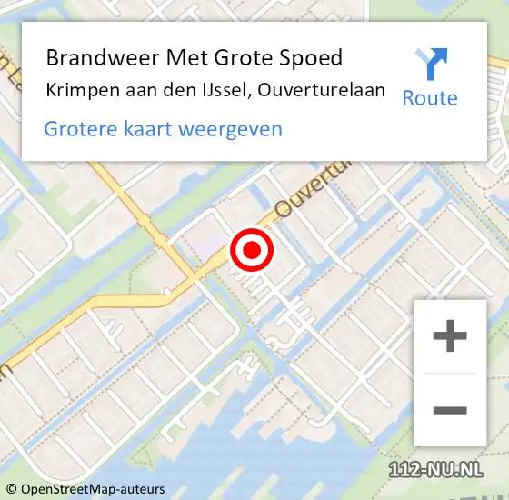 Locatie op kaart van de 112 melding: Brandweer Met Grote Spoed Naar Krimpen aan den IJssel, Ouverturelaan op 13 december 2023 08:38