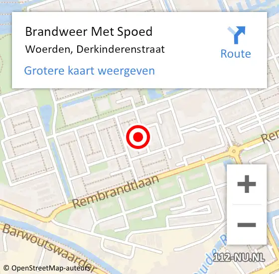 Locatie op kaart van de 112 melding: Brandweer Met Spoed Naar Woerden, Derkinderenstraat op 13 december 2023 08:58