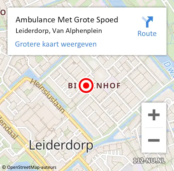 Locatie op kaart van de 112 melding: Ambulance Met Grote Spoed Naar Leiderdorp, Van Alphenplein op 13 december 2023 09:13