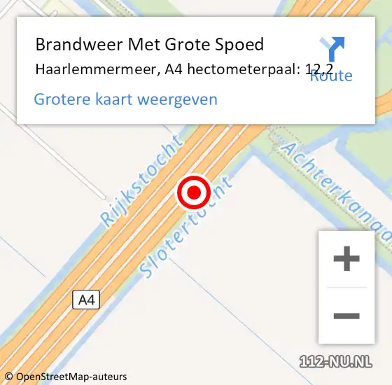 Locatie op kaart van de 112 melding: Brandweer Met Grote Spoed Naar Haarlemmermeer, A4 hectometerpaal: 12,2 op 13 december 2023 09:14