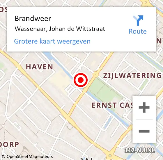 Locatie op kaart van de 112 melding: Brandweer Wassenaar, Johan de Wittstraat op 13 december 2023 09:22