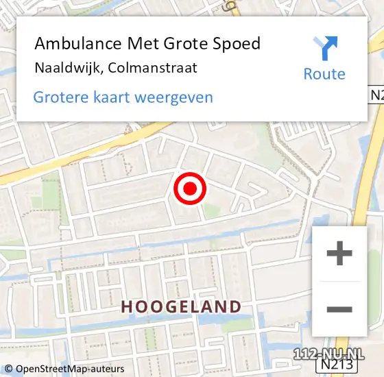 Locatie op kaart van de 112 melding: Ambulance Met Grote Spoed Naar Naaldwijk, Colmanstraat op 13 december 2023 09:31