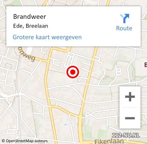 Locatie op kaart van de 112 melding: Brandweer Ede, Breelaan op 13 december 2023 09:42